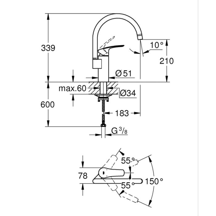 Набiр змiшувачiв Grohe Eurosmart 4 в 1 для ванни та кухні (UA123248M3)