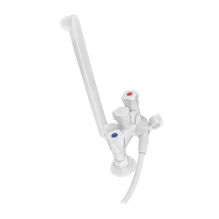 Змішувач для ванни PLAMIX OMEGA-140 EURO SET WHITE (со шлангом, лейкой и кронштейном) (MX9579)