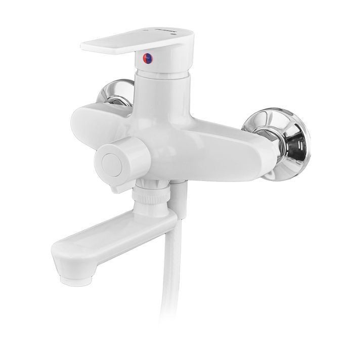 Змішувач для ванни PLAMIX OSCAR-008 EURO SET WHITE (зі шлангом, лійкою та кронштейном) (PM0698)