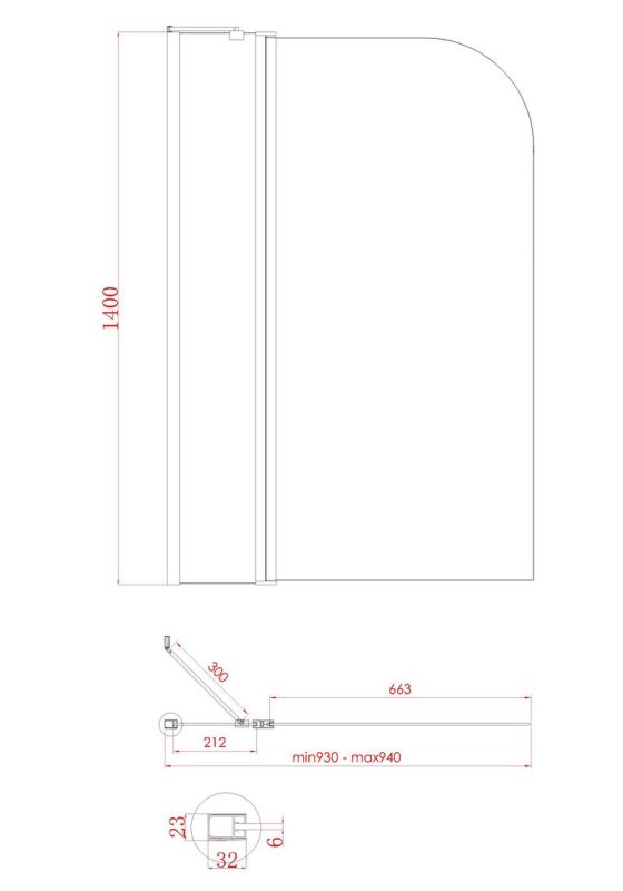 Шторки скляні на ванну Koer SR BS03-95x140-TR-01 прозоре скло 6мм, хром (KR5402)
