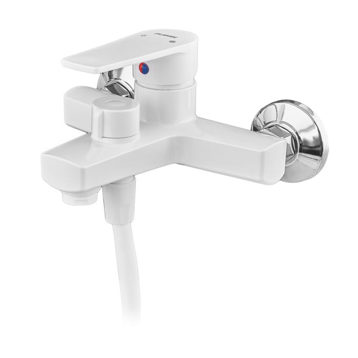 Змішувач для ванни PLAMIX OSCAR-009 EURO SET WHITE (зі шлангом, лійкою та кронштейном) (PM0699)