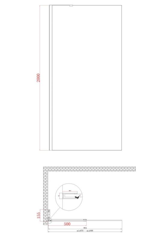 Душова перегородка Koer SR SP02-100x200-TR-07 Walk-In прозоре скло Easy Clean 8мм, графіт (KR5397)