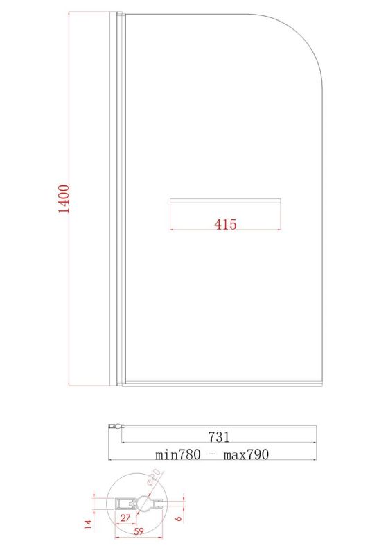 Шторки скляні на ванну Koer SR BS02-80x140-TR-01 прозоре скло 6мм, хром (KR5401)