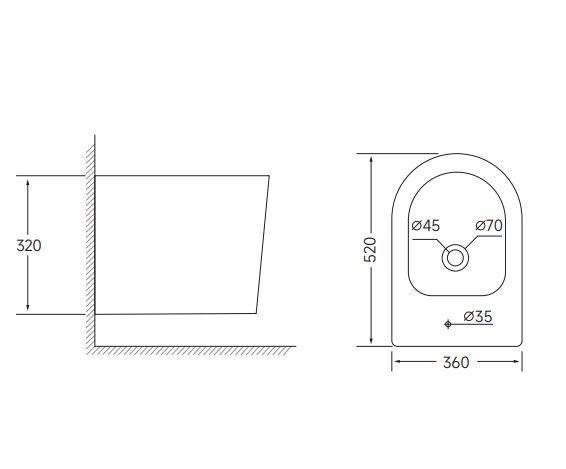 Біде підвісне Mixxus BEVEL-0502 520x360x320mm (MI6715)
