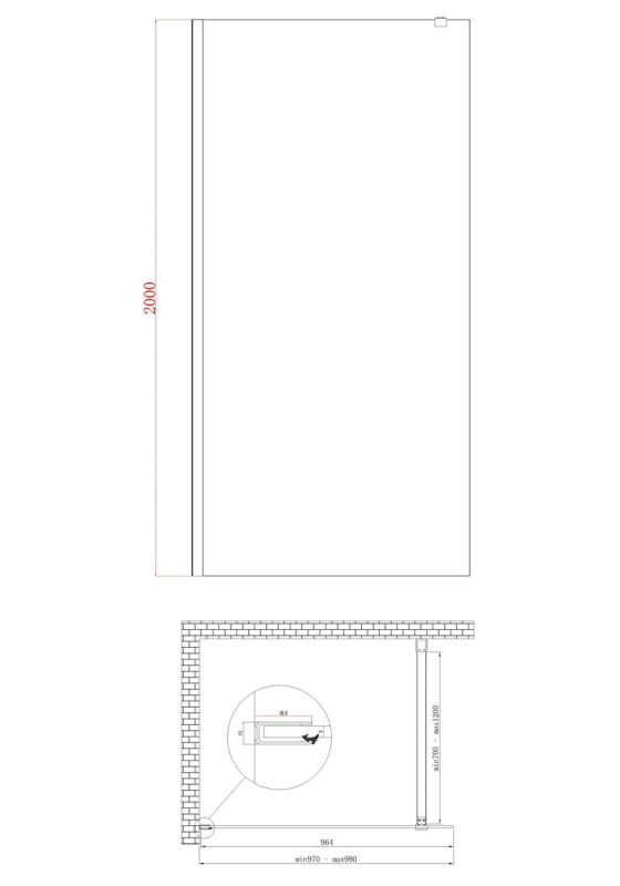 Душова перегородка Koer SR SP01-100x200-TR-01 Walk-In прозоре скло Easy Clean 8мм, хром (KR5393)