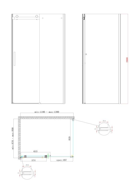 Бічна стінка до кабіни Koer SR SW01-90x200-TR-07 прозоре скло Easy Clean 8мм, графіт (KR5382)