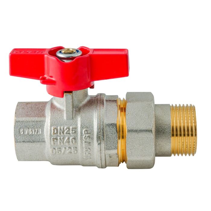 Кран з американкою Koer Extreme KE.227-25 - 1" ручка "метелик" червона (KR5767)