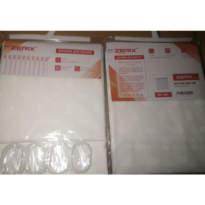 Шторка для ванної Zerix SCP-022-180x180 з PEVA (поліетиленвінілацетату) (Колір білий 3-Д) (ZX6095)