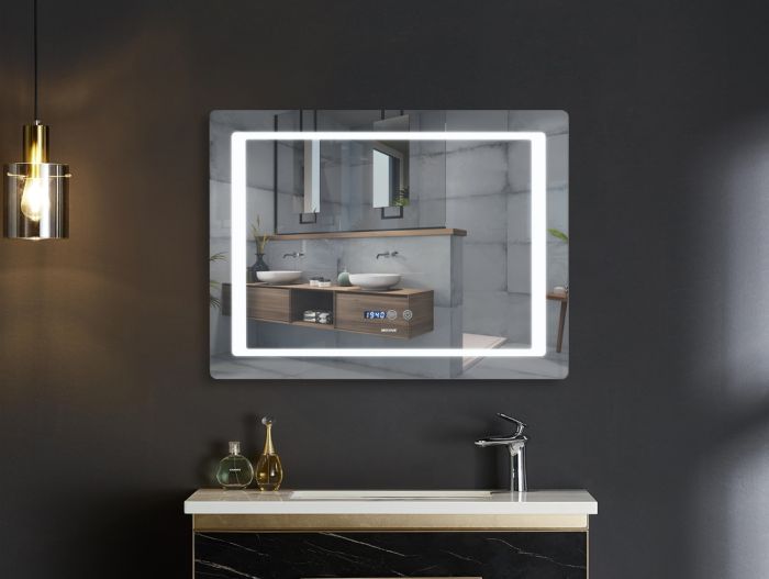 Дзеркало Mixxus STYLE MR03-80x60 з Led Touch, Anti-fog, димером, регулятором яскравості, годинником (MI6005)