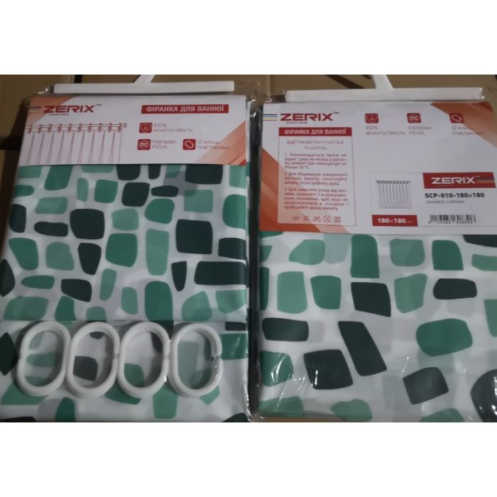 Шторка для ванної Zerix SCP-010-180x180 з PEVA (поліетиленвінілацетату) (Візерунок "Бризки" зелені) (ZX6083)