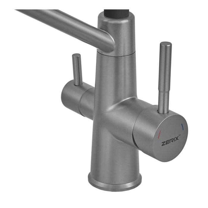 Змішувач для кухні з силіконовим виливом Zerix FUL-021 Graphite Refl.Black з нерж. сталі SUS304 з виходом для пит.води (ZX5999)