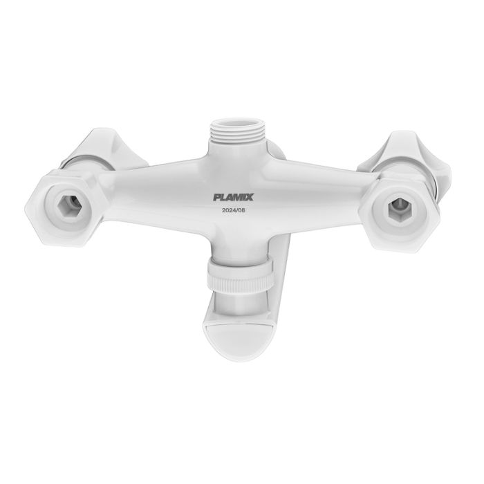 Змішувач для ванни PLAMIX OMEGA-140 EURO SET WHITE (со шлангом, лейкой и кронштейном) (MX9579)