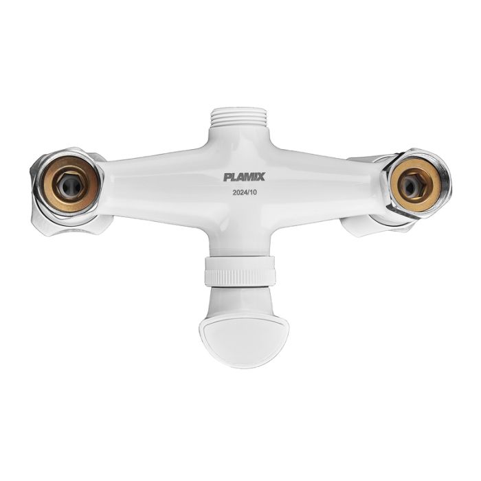 Змішувач для ванни PLAMIX OMEGA-142 EURO SET WHITE (зі шлангом, лійкою та кронштейном) (MX9699)