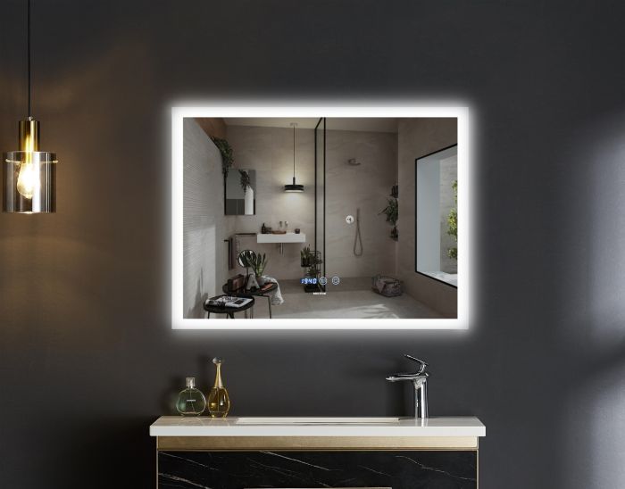 Дзеркало Mixxus FLAT MR04-100x60 з Led Touch, Anti-fog, димером, регулятором яскравості, годинником (MI6008)