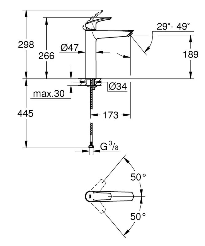 Одноважільний змішувач для раковини Grohe Eurosmart XL-Size (239712433)