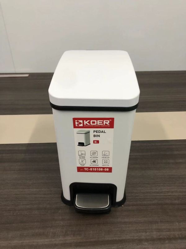 Відро для сміття з плавним закриттям прямокутне Koer TC-010108-08 8 л колір білий (KR5592)