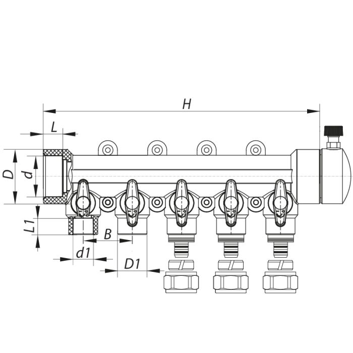 Колектор розподільний 5-way з фітингом (40x20) PPR KOER K0193.PRO (KP2558)