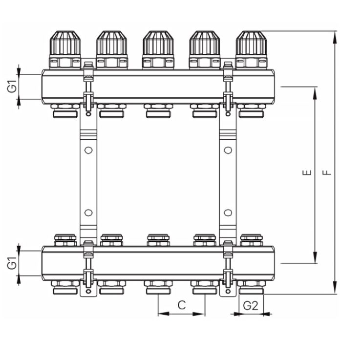 Колекторний блок з термостатичними клапанами Koer KR.1100-02 1"x2 ways (KR2628)