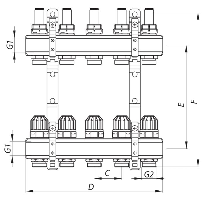 Колекторний блок з витратомірами Koer KR.1110-09 1”x9 ways (KR2646)