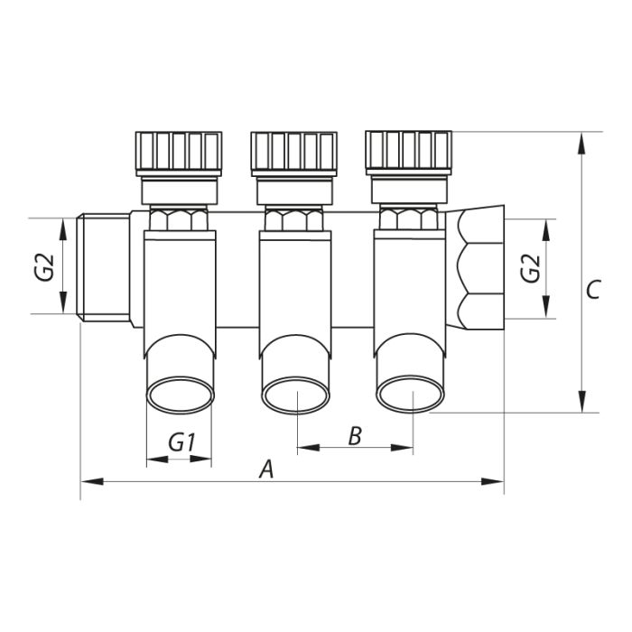 Колектор вентильний з фитингом Koer KR.1123-3 3/4"x3 ways (KR2830)
