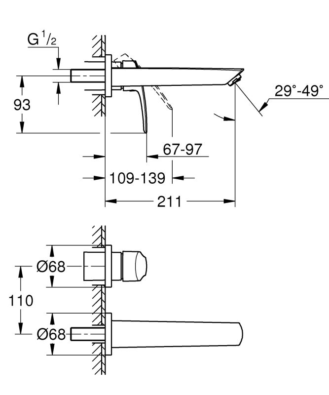 Змішувач для раковини Grohe Eurosmart на 2 отвори M-Size (293382433)