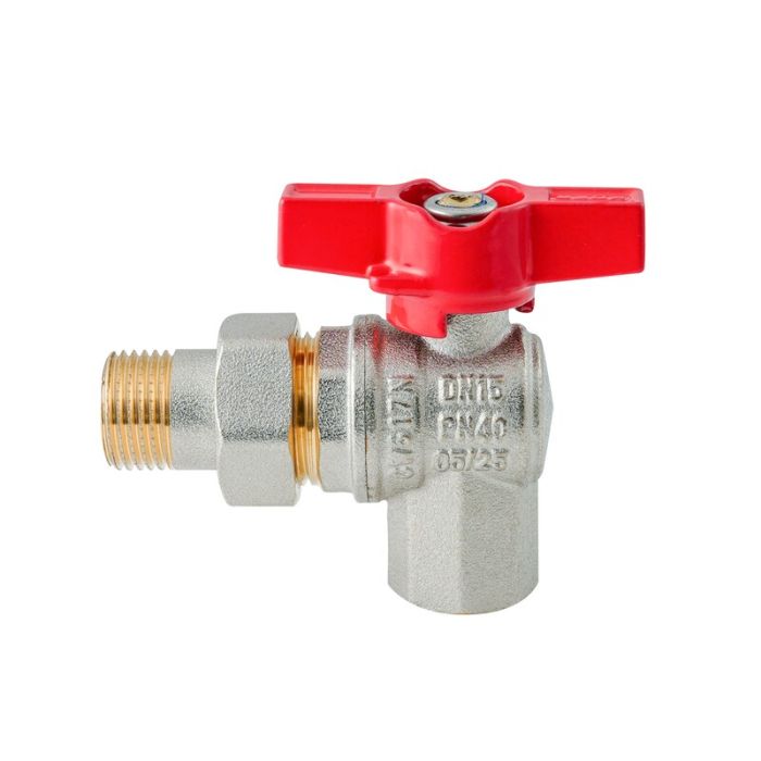 Кран з американкою кутовий Koer Extreme KE.228-15 - 1/2" ручка "метелик" червона (KR5763)