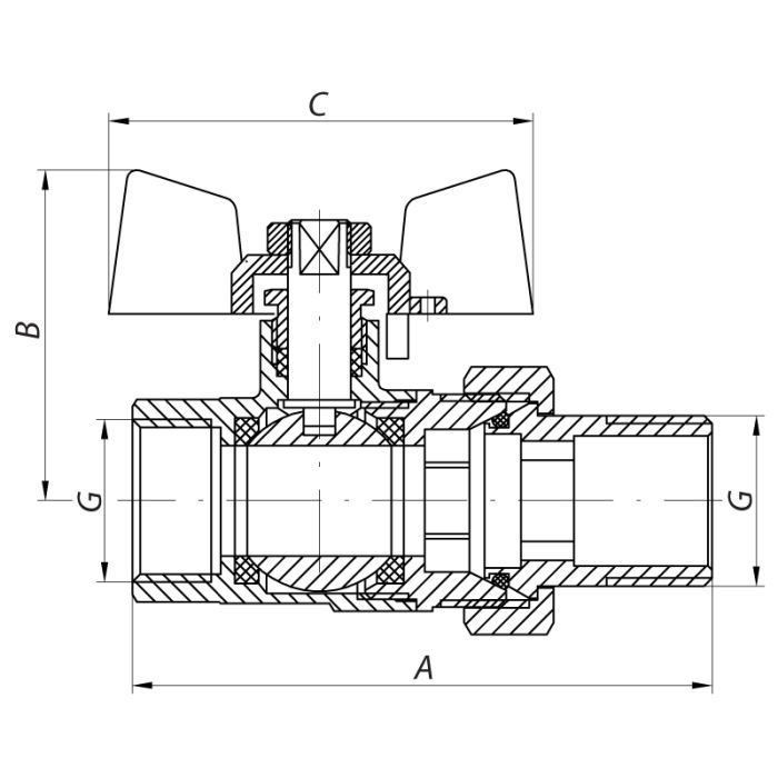 Кран з американкою 3/4" прямий WATERPRO червоний (WP0152)
