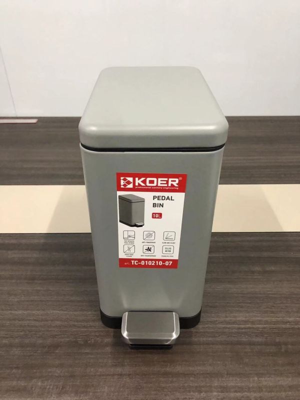Відро для сміття з плавним закриттям прямокутне Koer TC-010210-07 10 л колір сірий (KR5599)