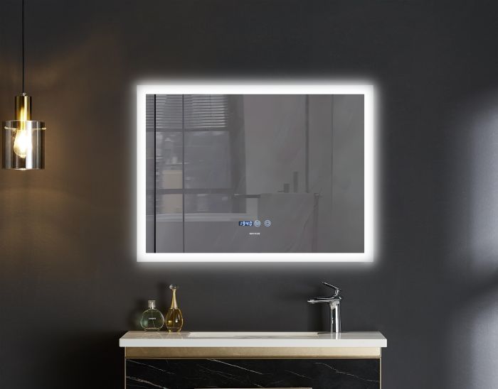 Дзеркало Mixxus FLAT MR04-80x60 з Led Touch, Anti-fog, димером, регулятором яскравості, годинником (MI6928)