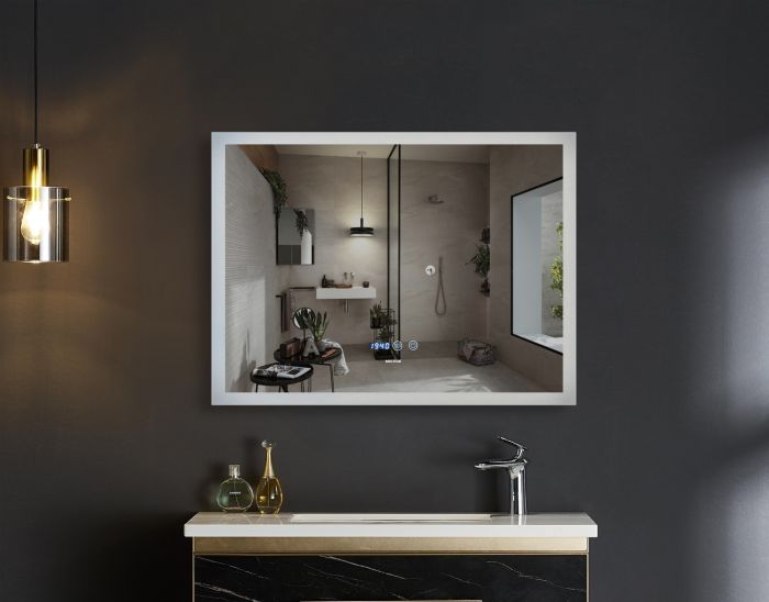 Дзеркало Mixxus FLAT MR04-100x60 з Led Touch, Anti-fog, димером, регулятором яскравості, годинником (MI6008)