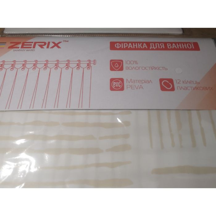 Шторка для ванної Zerix SCP-017-180x200 з PEVA (поліетиленвінілацетату) (Візерунок "Плитка" 3-Д молочна) (ZX6090)