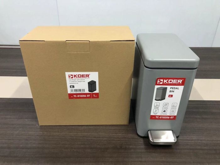 Відро для сміття з плавним закриттям прямокутне Koer TC-010206-07 6 л колір сірий (KR5596)