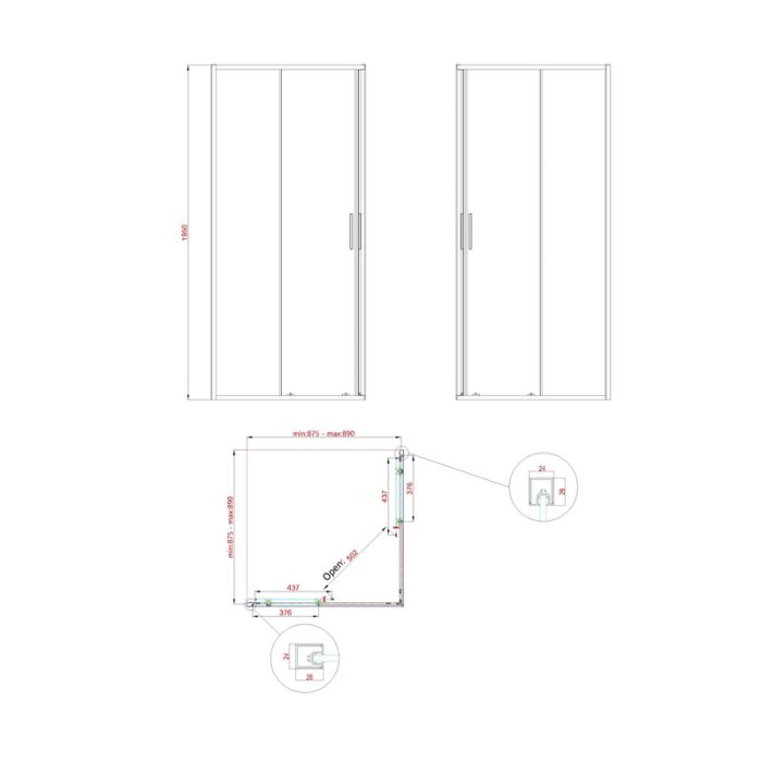 Душова кабіна без піддону Koer SR SC10-90x90x195-TR-07 прозоре скло Easy Clean 6мм, графіт (KR5944)