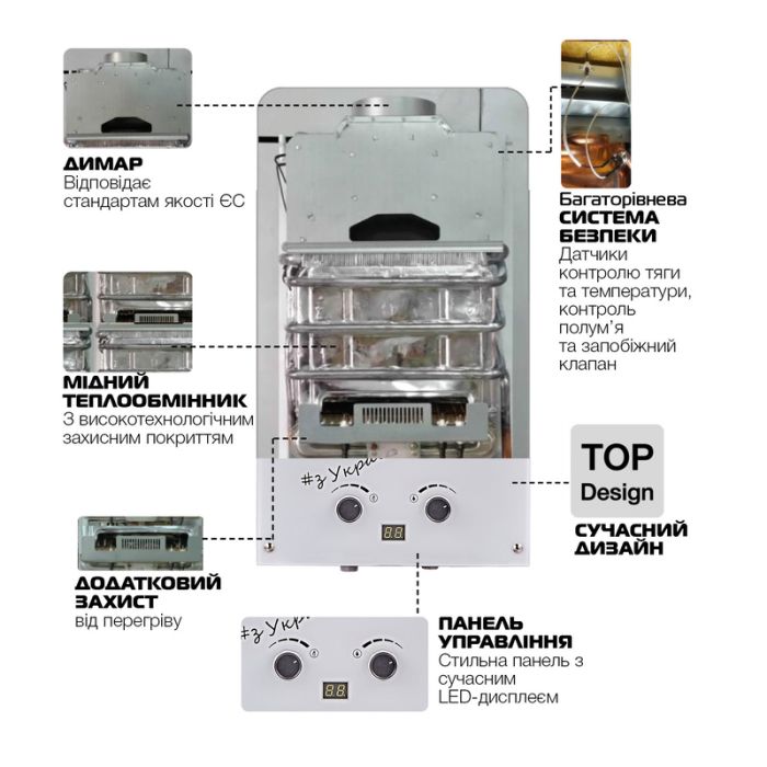 Газова колонка MIXXUS GWH-0610 BASIC GLASS димохідна 10 л/хв (панель зі скла з малюнком) (WH0027)