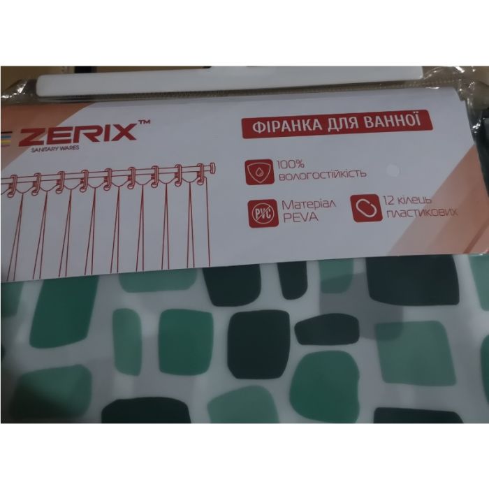 Шторка для ванної Zerix SCP-010-180x180 з PEVA (поліетиленвінілацетату) (Візерунок "Бризки" зелені) (ZX6083)