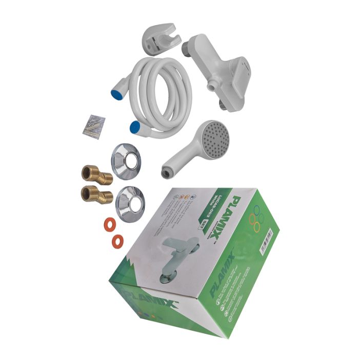Змішувач для душової кабіни Plamix Lucas-003 SET White з шлангом, лійкою та кронштейном (PM0711)