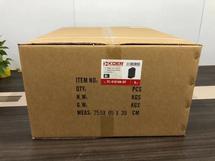 Відро для сміття з плавним закриттям прямокутне Koer TC-010108-07 8 л колір графіт (KR5591)
