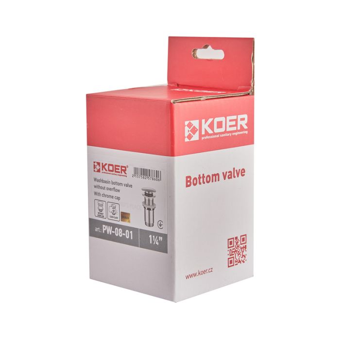 Донний клапан для раковини Koer PW-08-01 1 1/4''  без переливу автоматичний СLICK-СLACK (Колір хром) (KR5786)