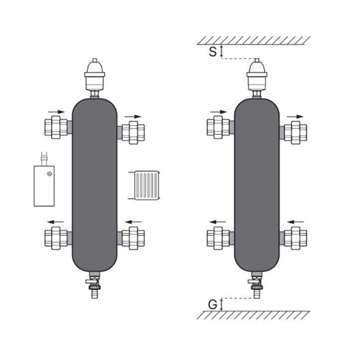 Гідрострелка Koer KR.S1032 4/2 (з повітровідв. і дренаж. краном) 1"НР SUS304 (KR2959)