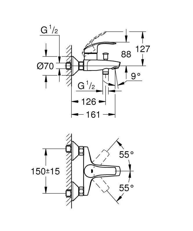 Набір зміш. для ванни 3в1 з New Tempesta 100 Grohe Eurosmart 123246MOL (123246MOL)