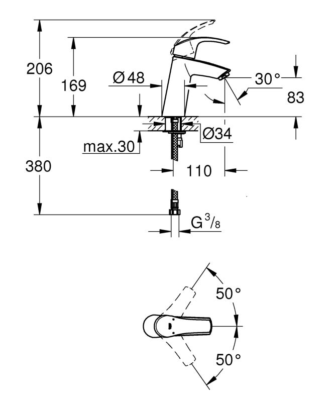 Набір зміш. для ванни 3в1 з New Tempesta 100 Grohe Eurosmart 123246MOL (123246MOL)