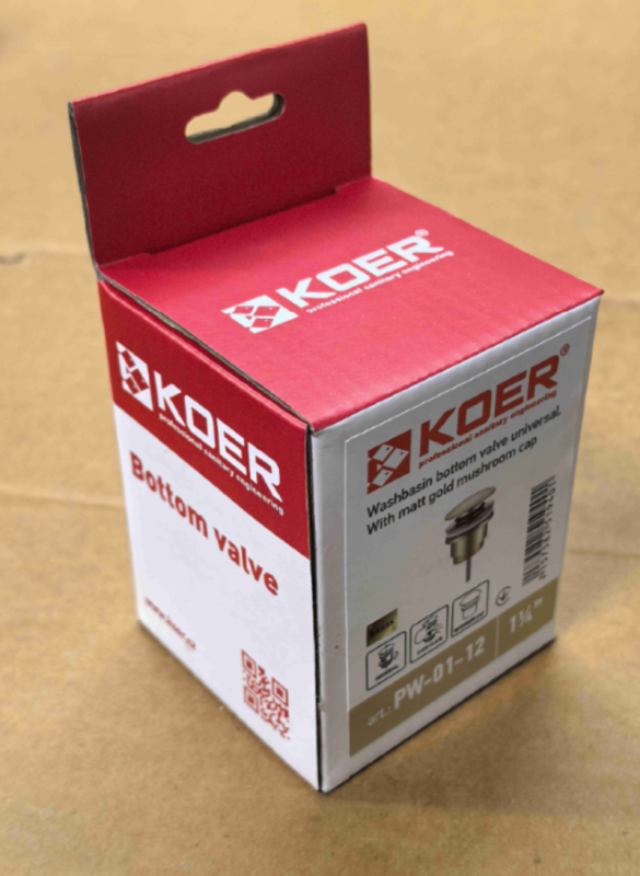 Донний клапан для раковини універсальний (з/без переливу) Koer PW-01-12 автоматичний (Click-Clack) (Колір золото матове) 1 1/4'' (KR5194)