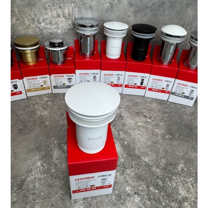 Донний клапан для раковини Koer PW-08-03 1 1/4''  без переливу автоматичнийСLICK-СLACK (Колір білий) (KR5787)