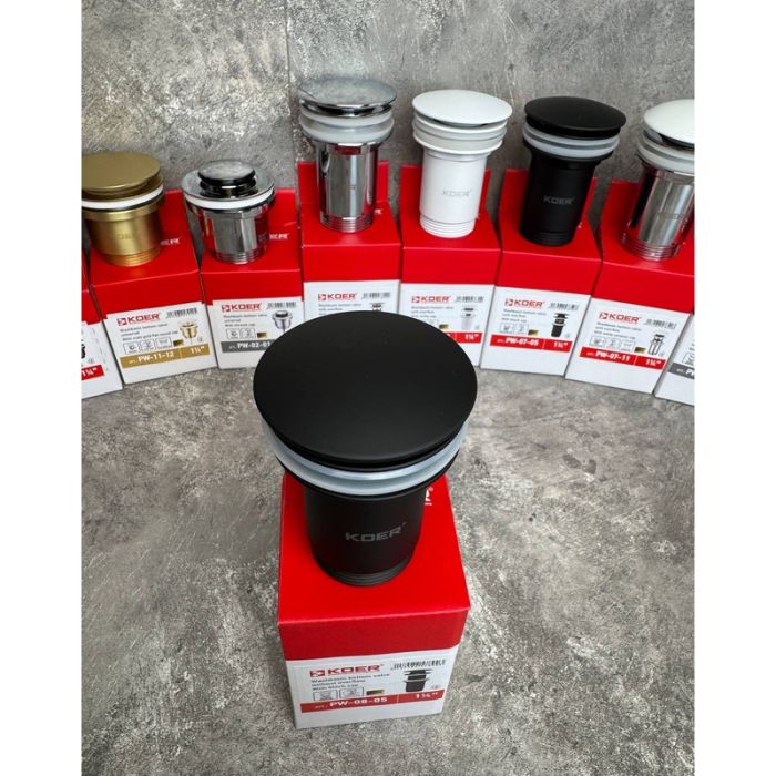Донний клапан для раковини Koer PW-08-05 1 1/4''  без переливу автоматичний СLICK-СLACK (Колір чорн) (KR5789)