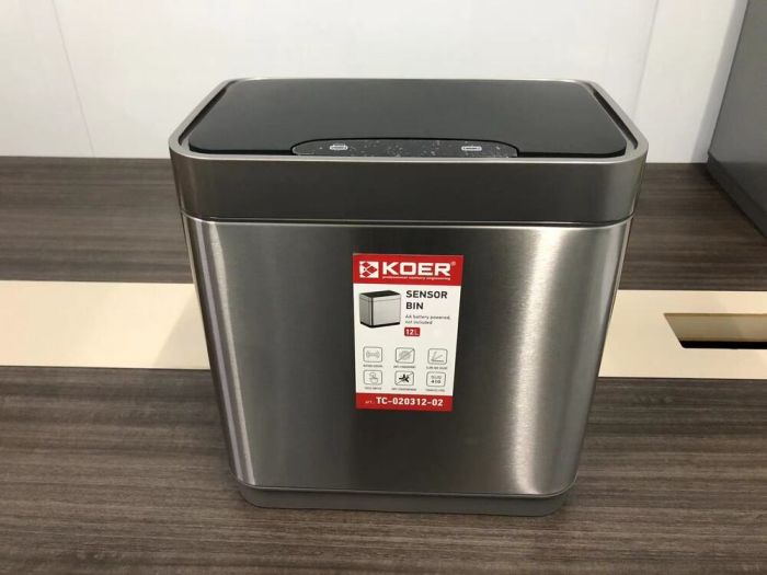 Відро для сміття сенсорне прямокутне Koer TC-020312-02 12 л колір нержавійка (KR5586)