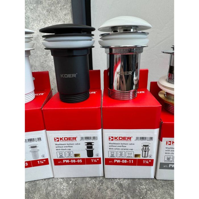Донний клапан для раковини Koer PW-08-05 1 1/4''  без переливу автоматичний СLICK-СLACK (Колір чорн) (KR5789)