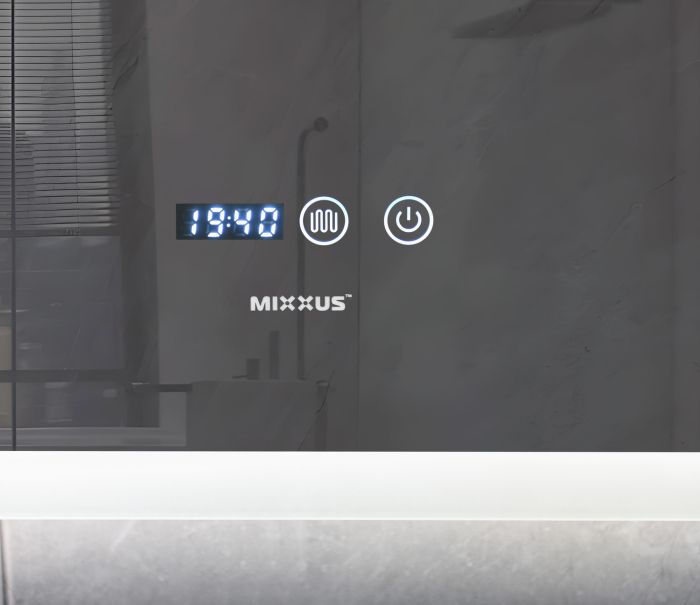 Дзеркало Mixxus FLAT MR04-100x60 з Led Touch, Anti-fog, димером, регулятором яскравості, годинником (MI6008)