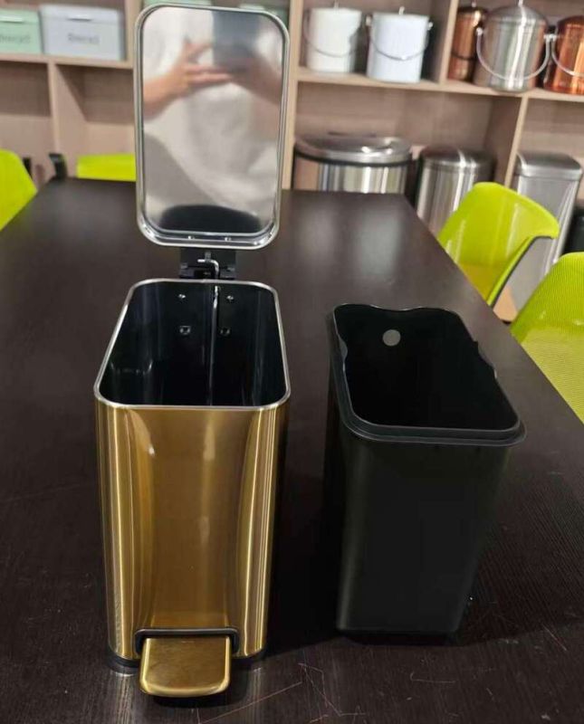 Відро для сміття з плавним закриттям прямокутне Mixxus Premium Quadro-TC0105 Brushed Gold 5 л (колір матове золото) (MI8394)