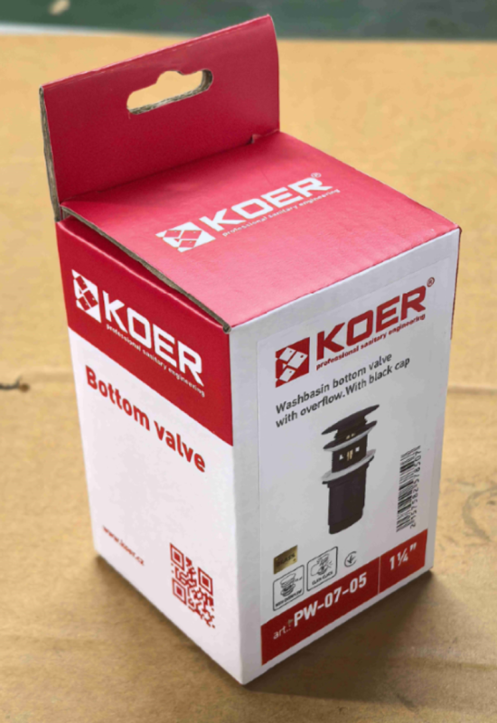 Донний клапан для раковини Koer PW-07-05 1 1/4'' з переливом автоматичний СLICK-СLACK (Колір чорн) (KR5785)