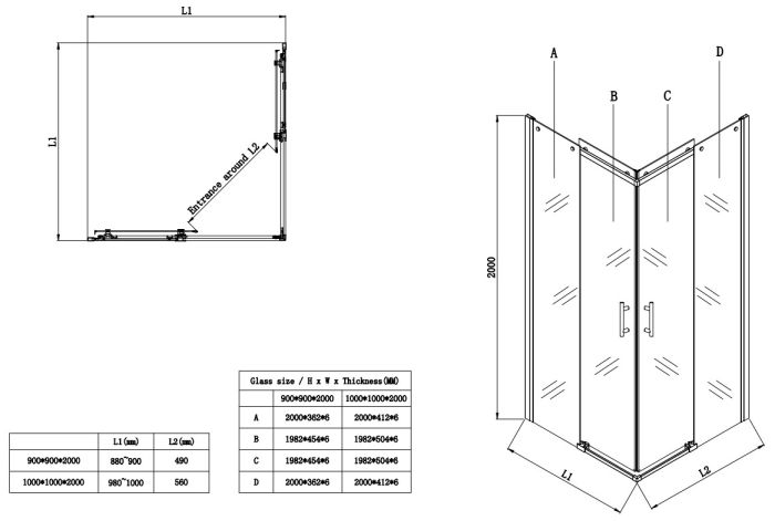 Душова кабіна без піддону Koer SR SC03-90x90x200-TR-01 прозоре скло Easy Clean 6мм, хром (KR5356)